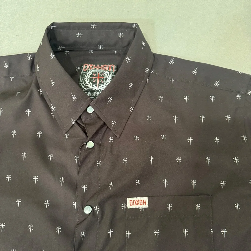 Dixxon The Historia Shirt Mens L Black Short Sleeve Cross Print Button Down